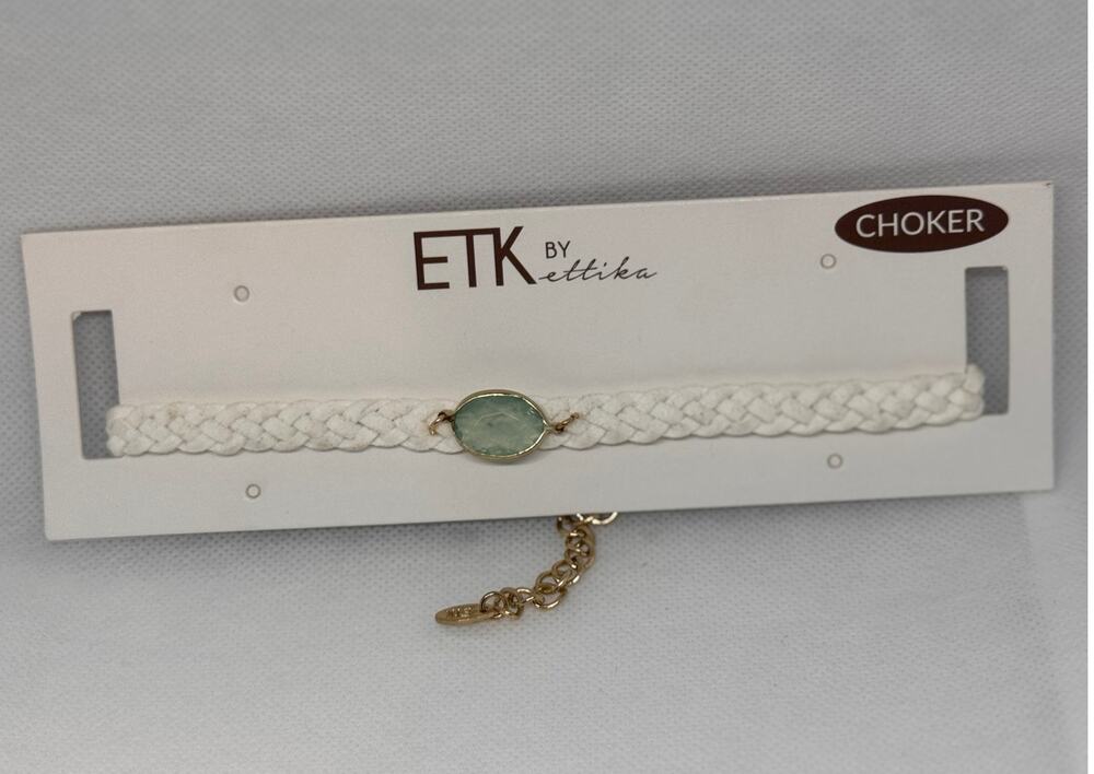NEW ETTIKA ANTHROPOLOGY Gold-Tone White Leather Woven Strap Choker Necklace